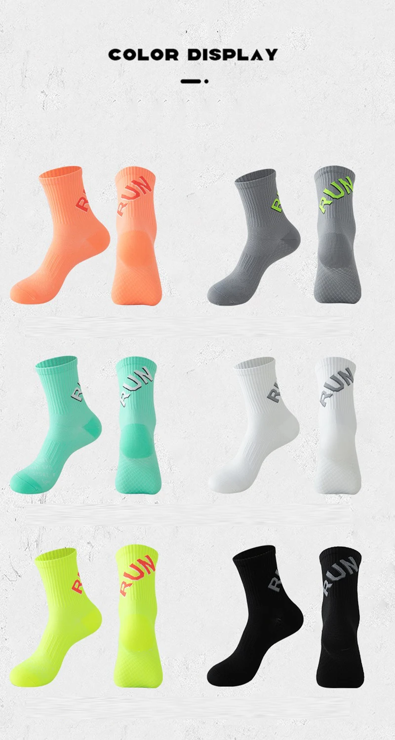 Running Socks Unisex Men Women Middle Tube Quickly Dry Outdoor Sports Marthon Bike Riding Fitness Training Crew Socks