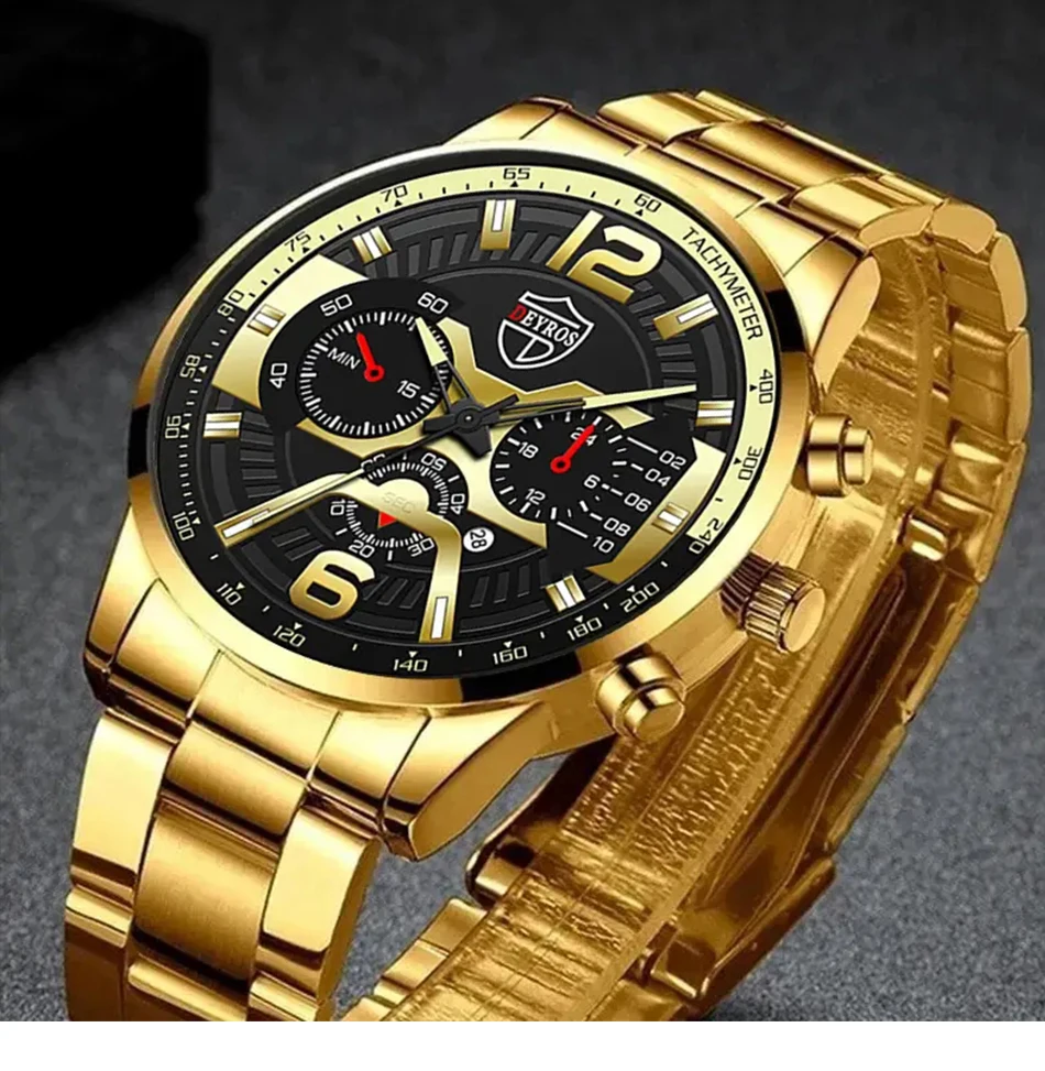 3PCS/5PCS Set DEYROS Fashion Mens Calendar Watches Men Business Quartz Wristwatch Male Casual Necklace Bracelet Watch.