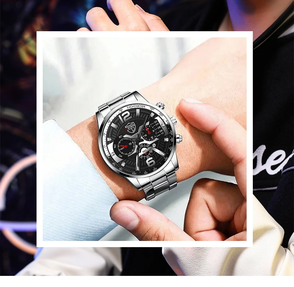 3PCS/5PCS Set DEYROS Fashion Mens Calendar Watches Men Business Quartz Wristwatch Male Casual Necklace Bracelet Watch.