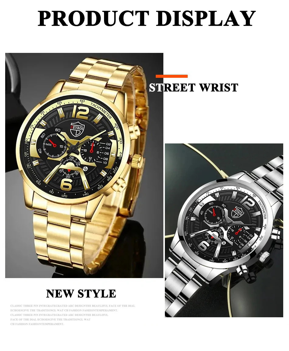 3PCS/5PCS Set DEYROS Fashion Mens Calendar Watches Men Business Quartz Wristwatch Male Casual Necklace Bracelet Watch.