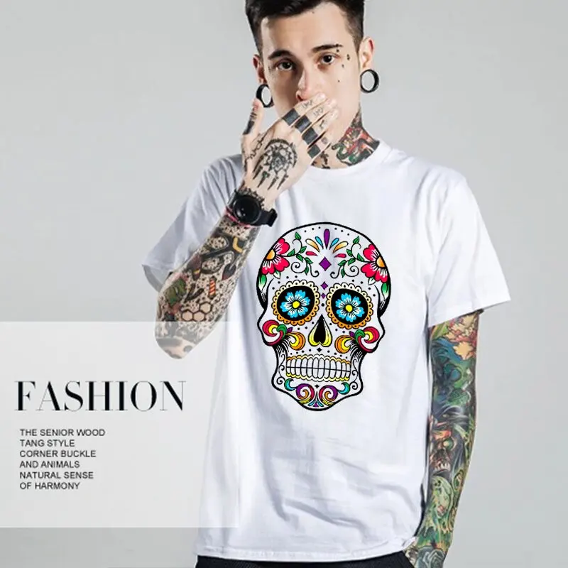 Men's T-shirt High Quality Cotton Blend Street Style Loose Cool Skull Printed Summer Men t shirt Casual Short Sleeve For Men