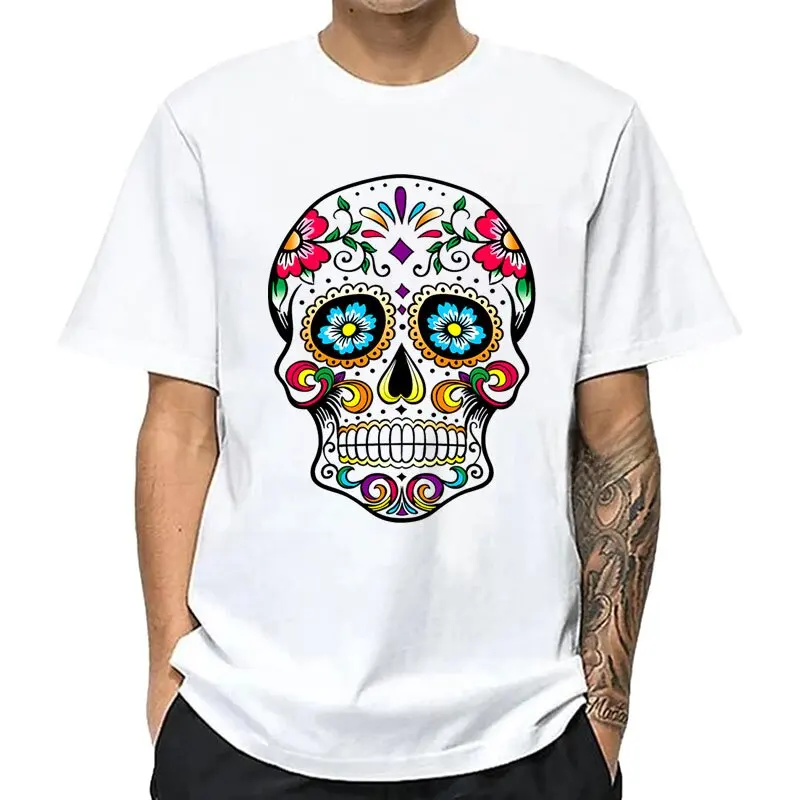 Men's T-shirt High Quality Cotton Blend Street Style Loose Cool Skull Printed Summer Men t shirt Casual Short Sleeve For Men