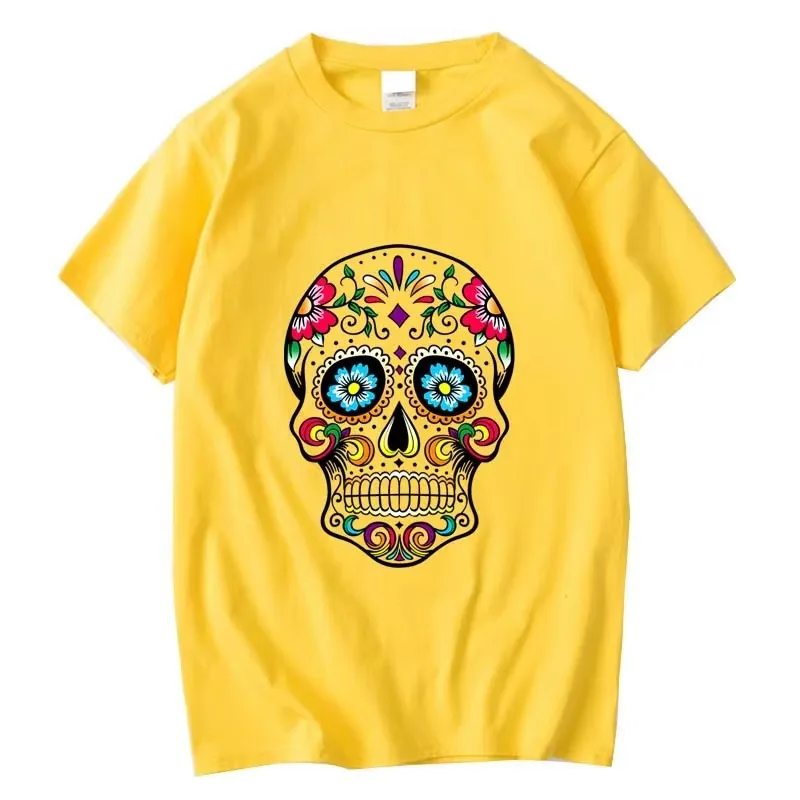 Men's T-shirt High Quality Cotton Blend Street Style Loose Cool Skull Printed Summer Men t shirt Casual Short Sleeve For Men