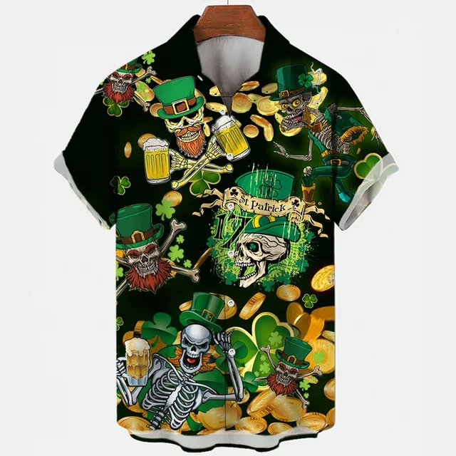 Beer Festival Harajuku Shirts For Men 3D Print Short Sleeve Tees Summer Hawaiian Beach Style Single-Breasted Tops Lapel
