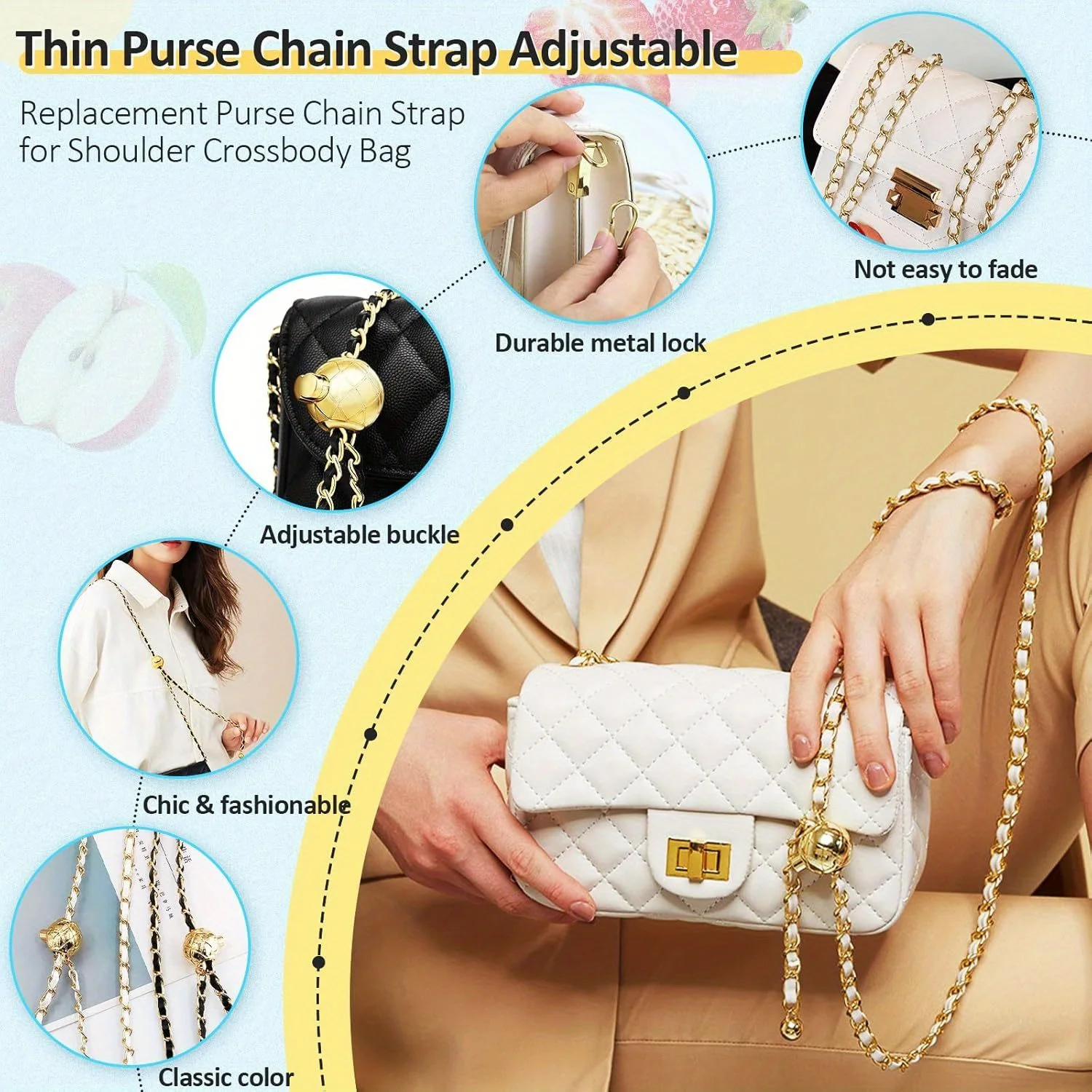 Adjustable Ball Bag Chain Metal Chain All-match Bag Accessories Bag Strap Transfer Bead Chain Bag Chain