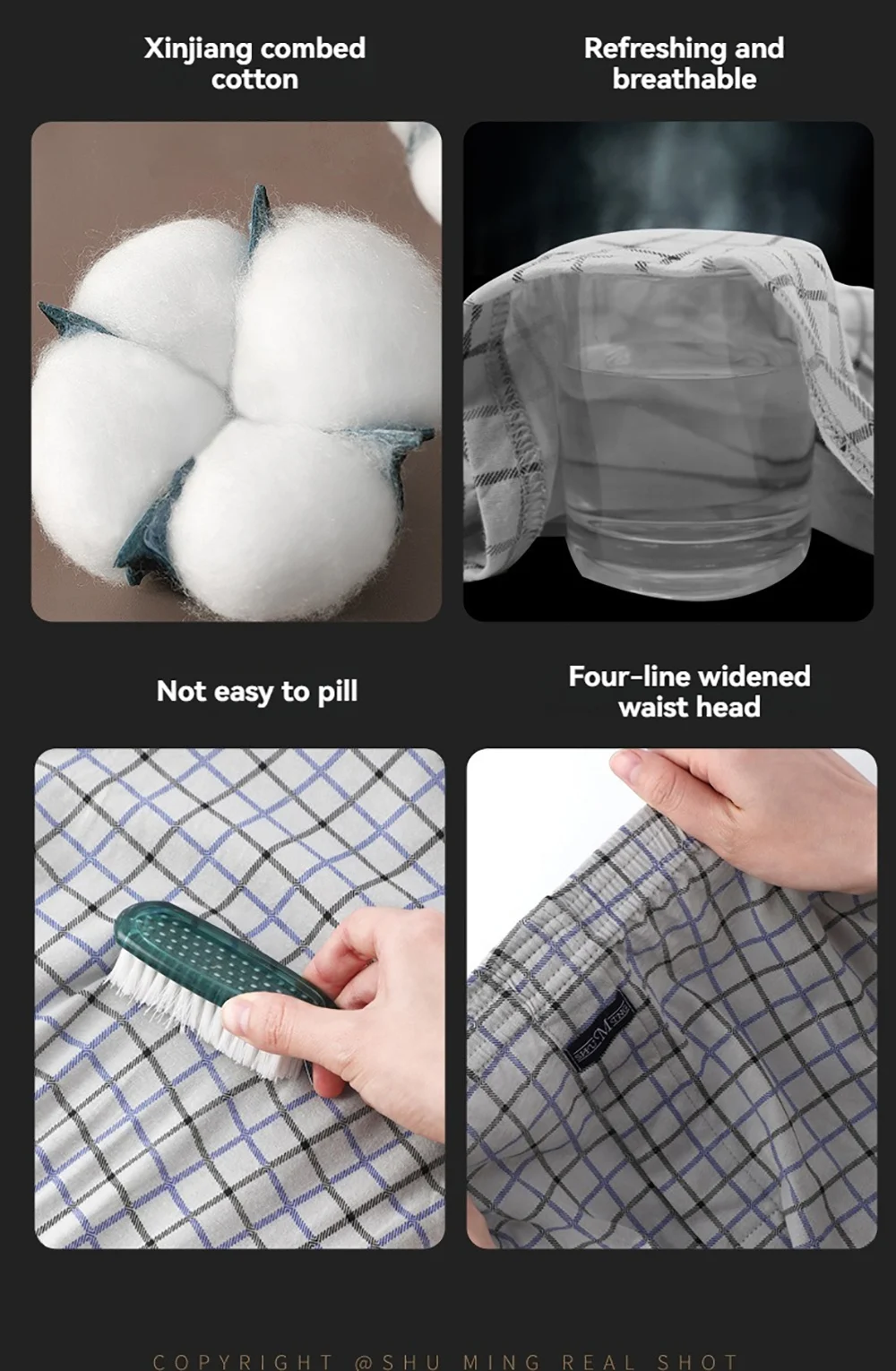 100% Cotton Men Pajama Boxers Casual Breathable 3D Crotch Bottoms Sleepwear Fashion Plaid Elastic Waist Underpants Pijama Hombre