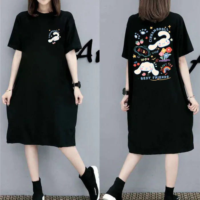 Korean Style Instagram Fashion Print Women's Summer New Plus Size Loose Pullover Short Sleeve Dress