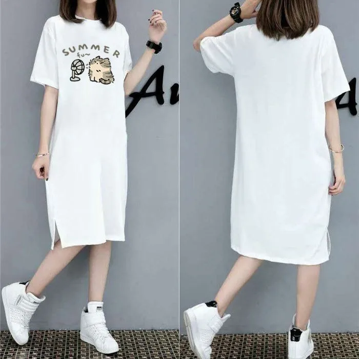 Korean Style Instagram Fashion Print Women's Summer New Plus Size Loose Pullover Short Sleeve Dress