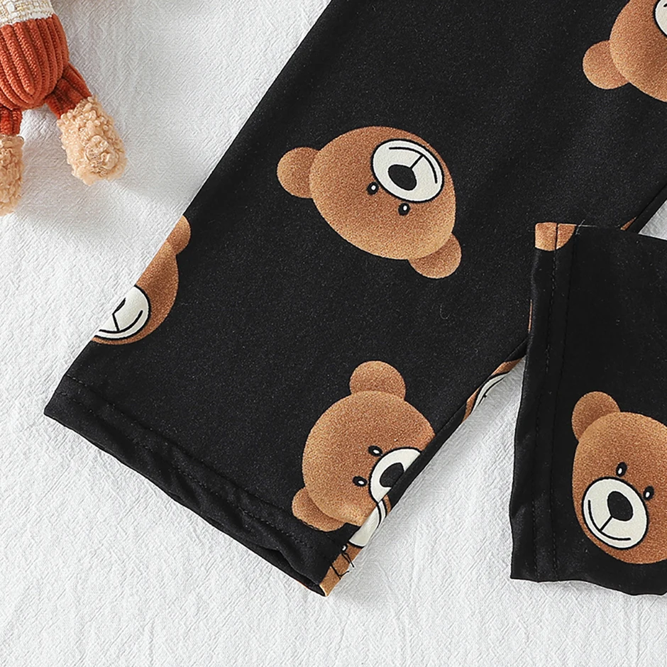 2-Piece 2024 New Autumn Children's Cute Bear Long-Sleeved Trousers Suit Boy Leisure and Comfortable Home Cover Girl Joker Pajama