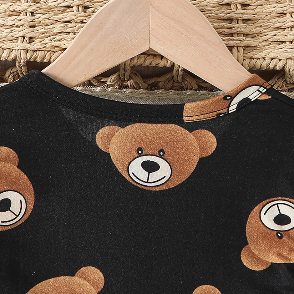 2-Piece 2024 New Autumn Children's Cute Bear Long-Sleeved Trousers Suit Boy Leisure and Comfortable Home Cover Girl Joker Pajama