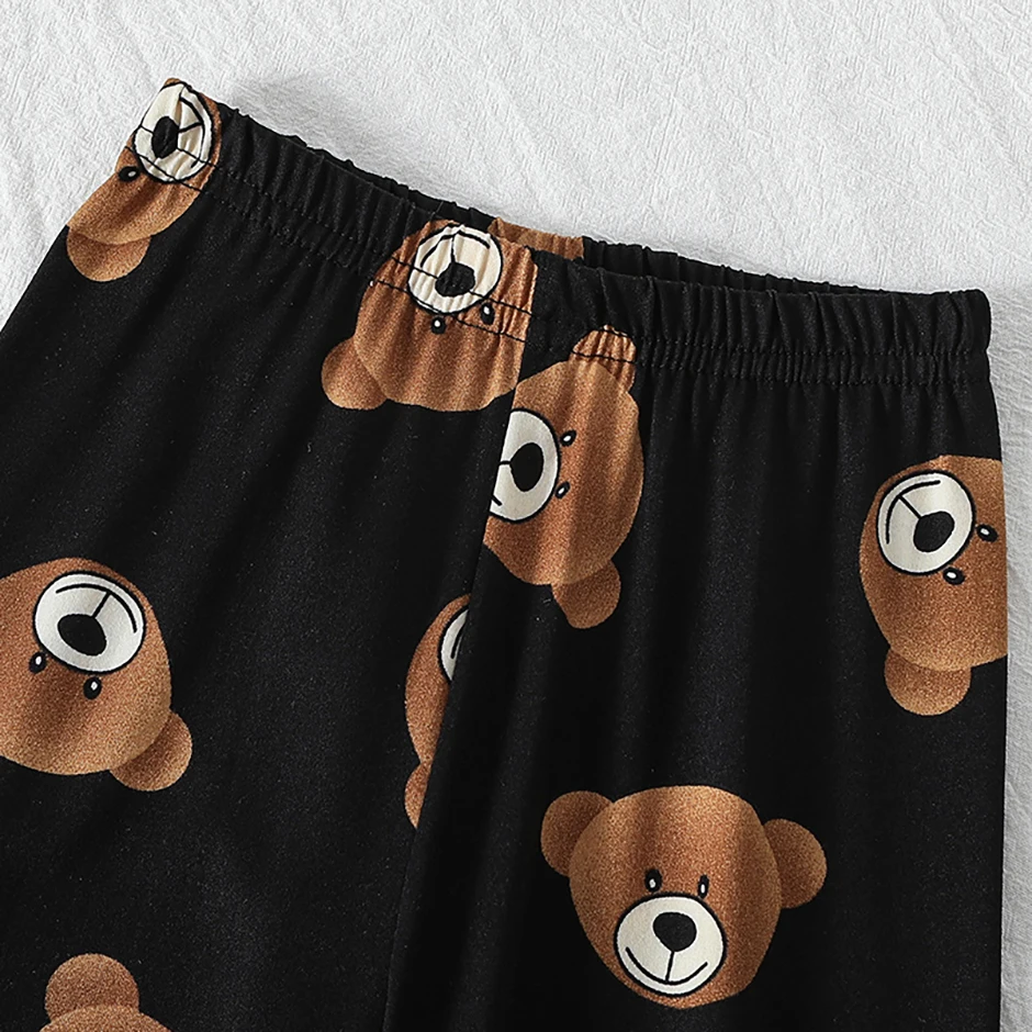 2-Piece 2024 New Autumn Children's Cute Bear Long-Sleeved Trousers Suit Boy Leisure and Comfortable Home Cover Girl Joker Pajama