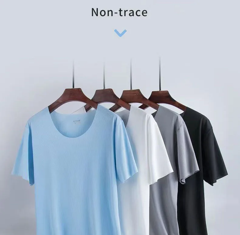 Men's Two-Piece Summer Thin Section Senior Ice Silk Feeling Round Neck Solid Color Short Sleeve Suit Sports Casual Homewear