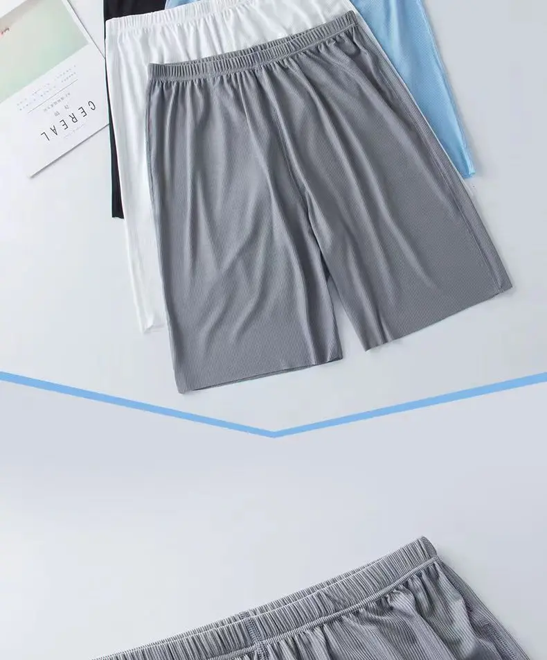 Men's Two-Piece Summer Thin Section Senior Ice Silk Feeling Round Neck Solid Color Short Sleeve Suit Sports Casual Homewear
