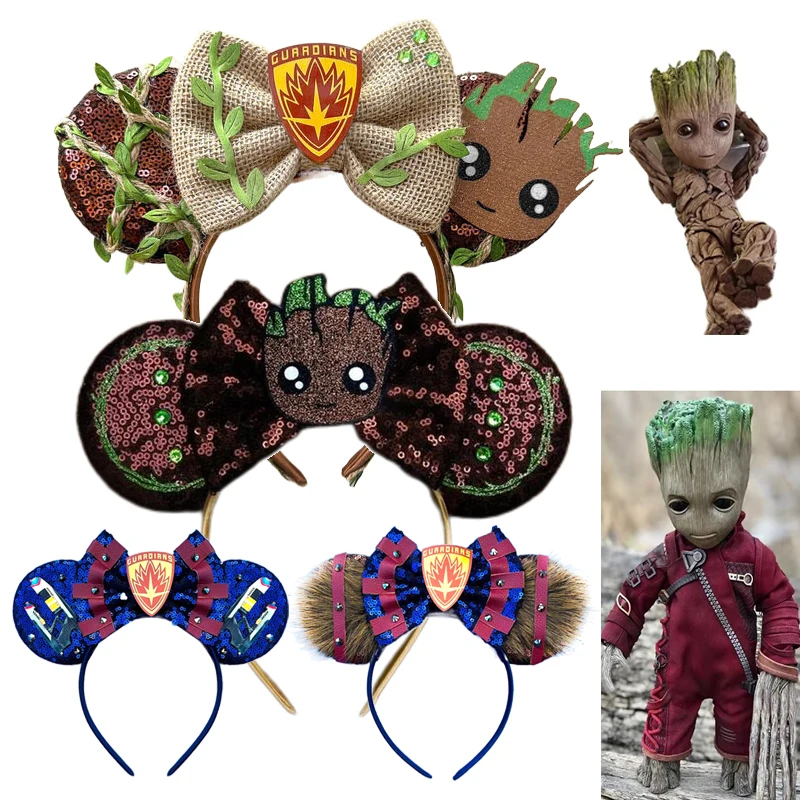 Mickey Mouse Guardians Of Galaxy Hairbands Baby Groot Ears Hair Accessories Kids Cartoon Headband Girls Bow Head Bands Women