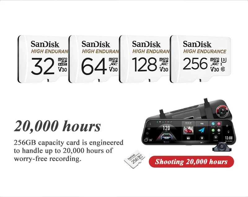 Original SanDisk High Endurance Micro SD Card MicroSDHC 32GB V30 C10 MicroSDXC 64GB 128GB 256GB Memory Card For Dash Camera