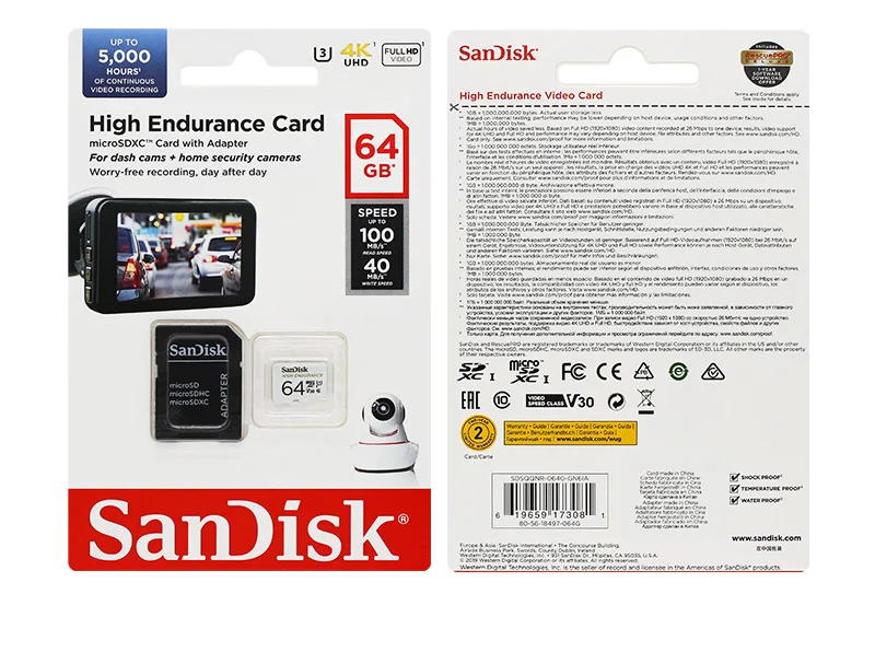 Original SanDisk High Endurance Micro SD Card MicroSDHC 32GB V30 C10 MicroSDXC 64GB 128GB 256GB Memory Card For Dash Camera