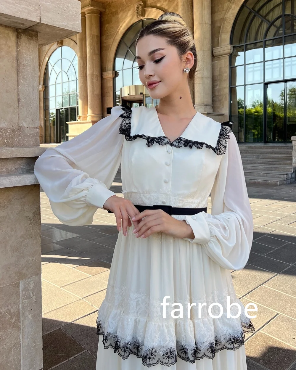 Customized Sizes Available Chiffon Pleat A-line V-neck Midi Dresses Evening Dresses Classic Exquisite Modern Style Pastrol Unise