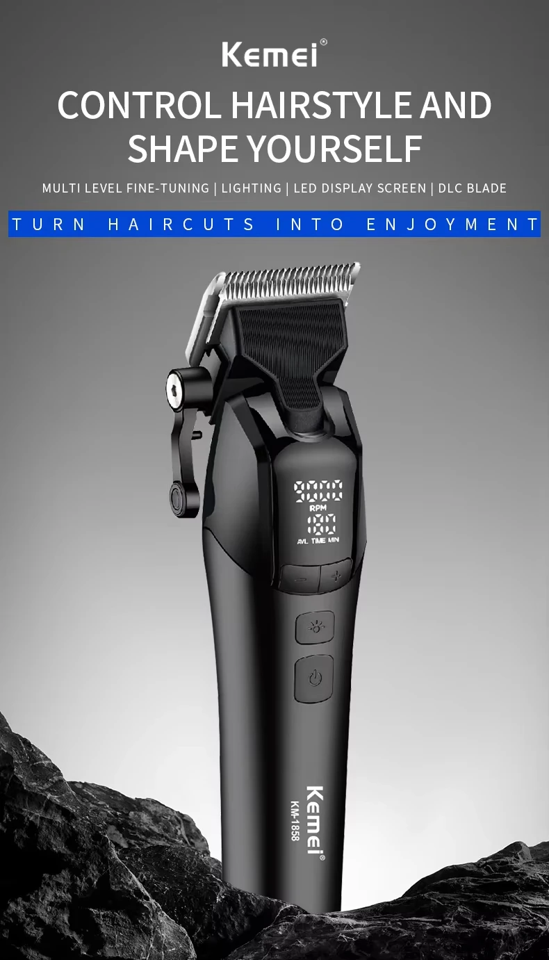 Kemei KM-1858 10W Barber Professional Electric Hair Clipper DLC Blade Trimmer Cordless USB Charging Rechargeable Hair Clippers