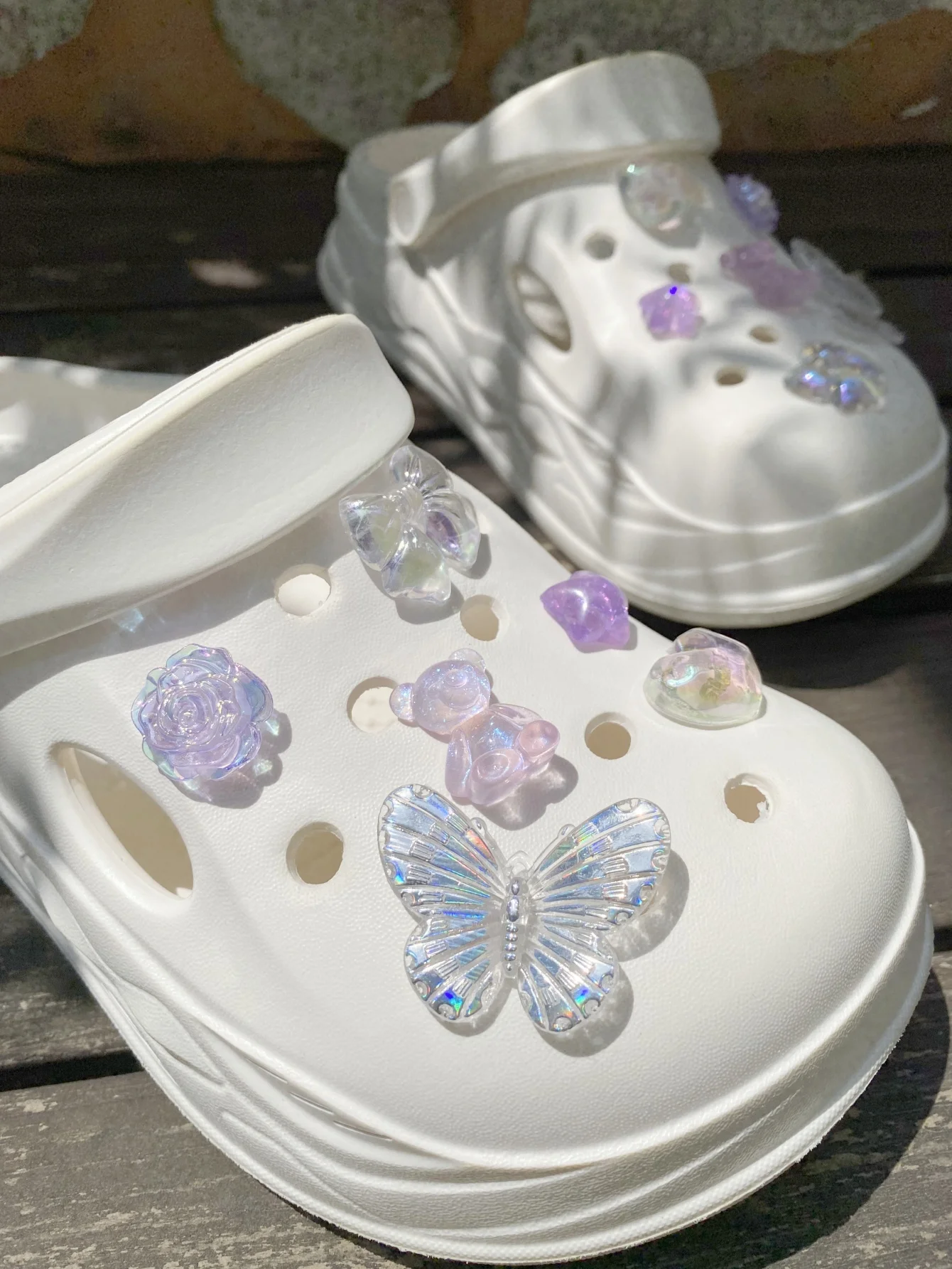 12 cute style transparent purple Bear garden shoes Shoe accessories DIY shoe flower, women's beach shoes decorative buckle