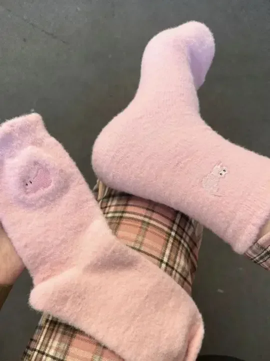 3Pairs Premium Feel Cute Cat Cozy Hairy Mink Velvet Socks Autumn Winter Hosiery Thickened Plush Warm Sleep Home Fluffy Socks