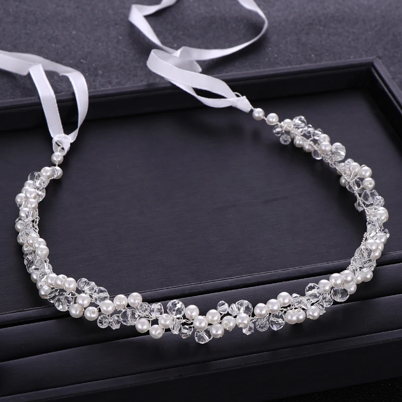 Handmade Bridal Headband Crystal Pearl Headdress Bridal Hair Accessories Wedding Headband Bridal Headdress Princess Hair Strap