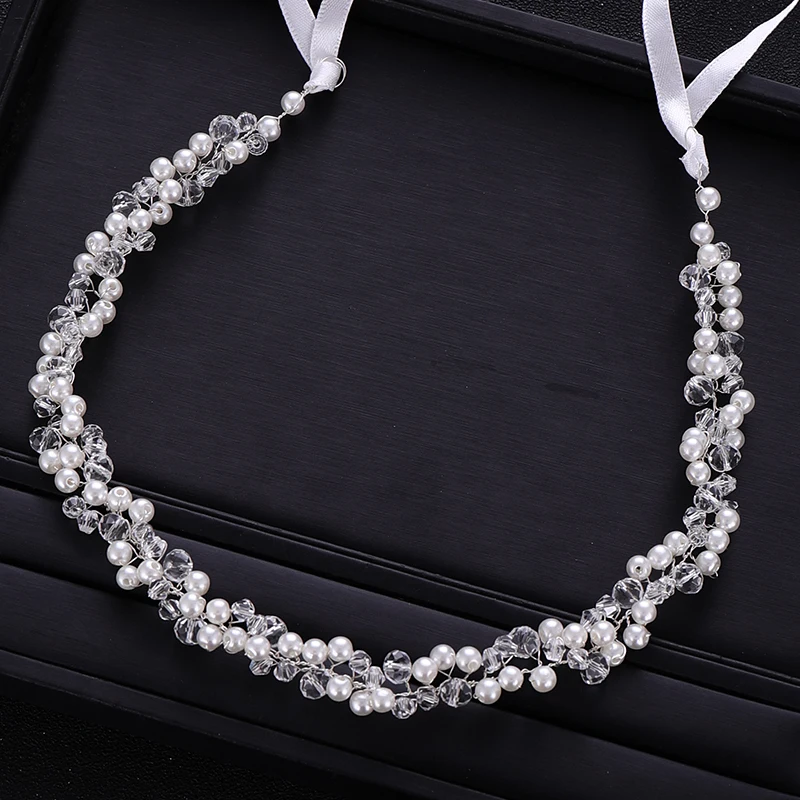 Handmade Bridal Headband Crystal Pearl Headdress Bridal Hair Accessories Wedding Headband Bridal Headdress Princess Hair Strap