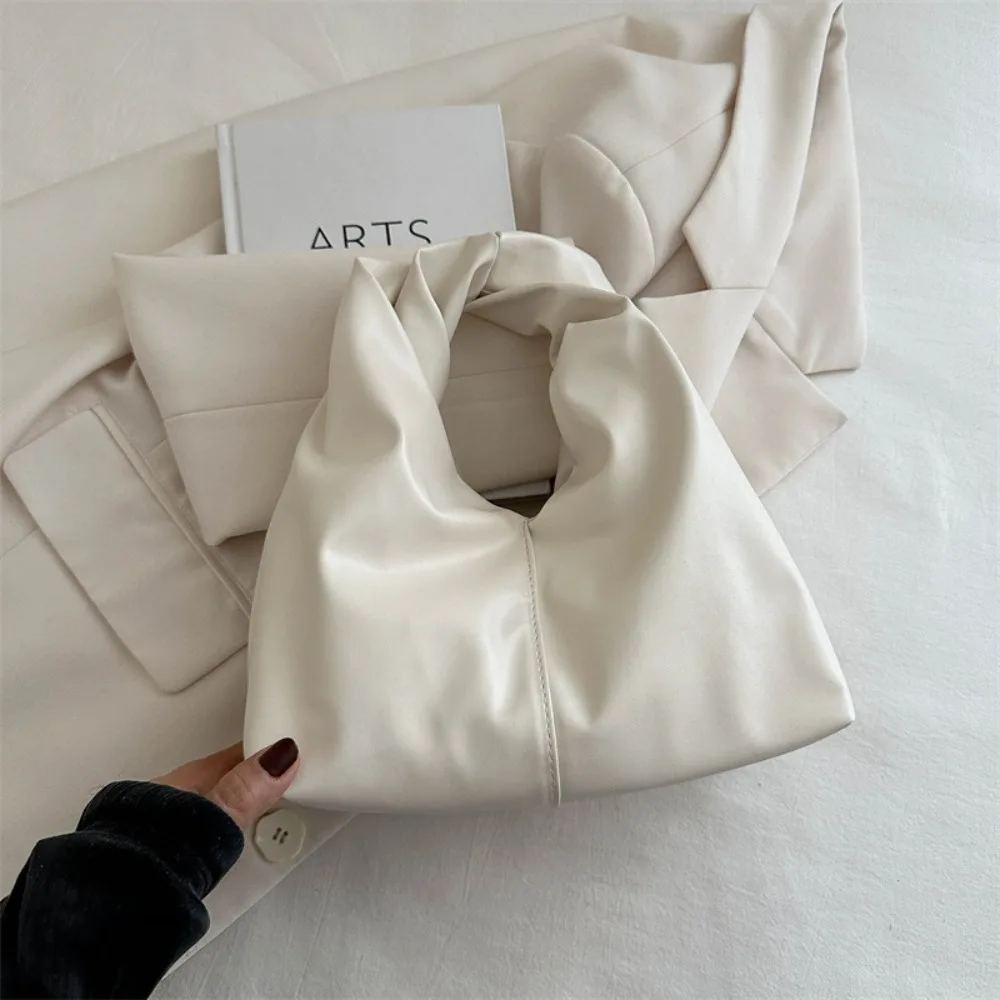New PU Leather Tote Bags for Women Luxury Niche Design Hobo Bag Women Handbag Simple Pleated Stylish Clutch Bag
