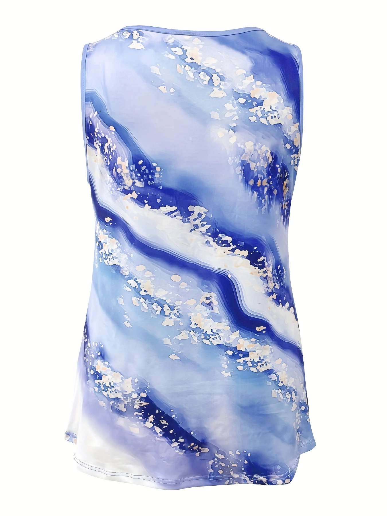 Plus Size Marble Print Tank Top Casual Criss Cross Sleeveless V Neck Top For Summer & Spring Women's Plus Size Clothing