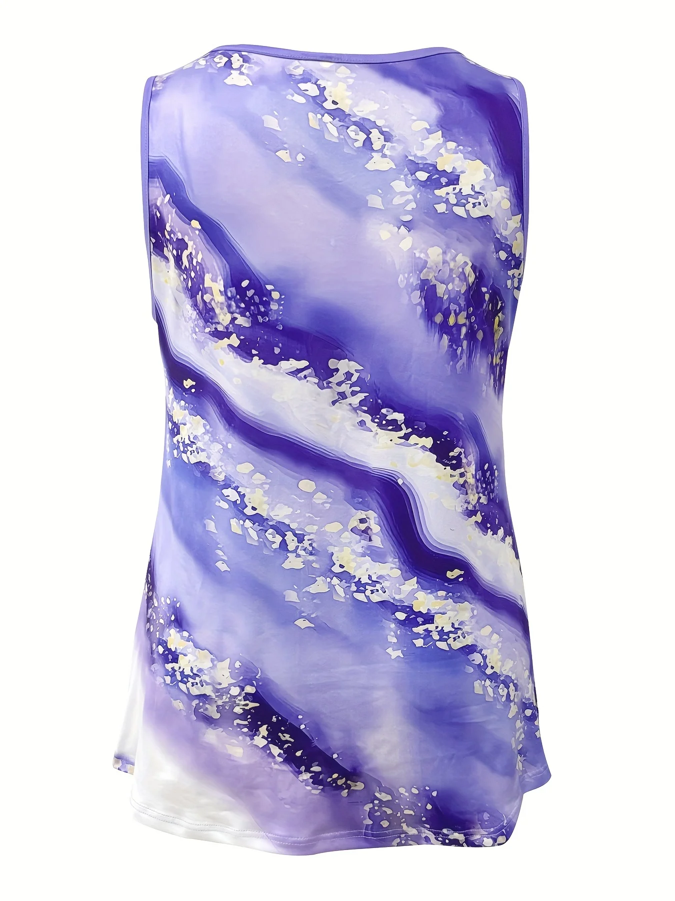 Plus Size Marble Print Tank Top Casual Criss Cross Sleeveless V Neck Top For Summer & Spring Women's Plus Size Clothing