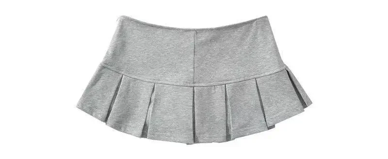 Mooyufon Fabric Y2K Mini Skirt Women Low Waist Wide Pleat Light Grey Sexy Vintage A-line Pleated Skirt Casual Skort Summer