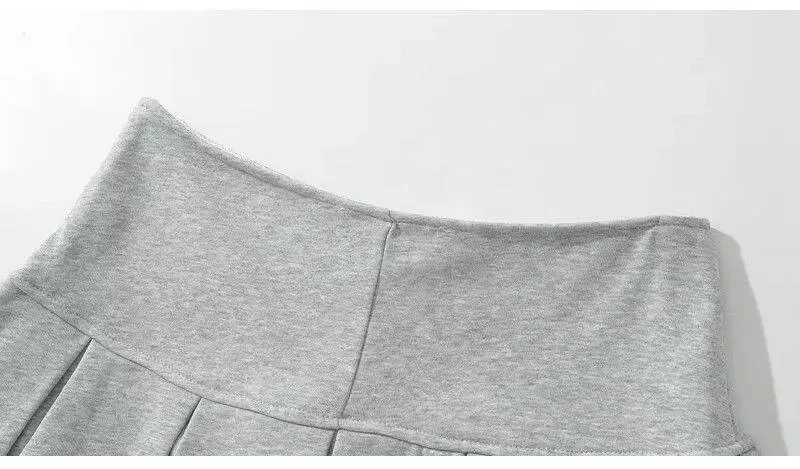 Mooyufon Fabric Y2K Mini Skirt Women Low Waist Wide Pleat Light Grey Sexy Vintage A-line Pleated Skirt Casual Skort Summer
