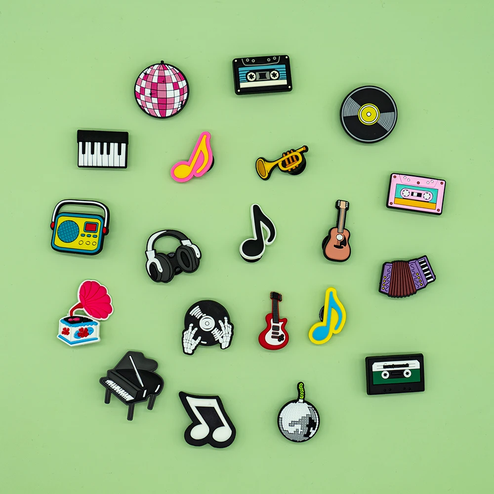 1/20pcs Musical Instruments Pins for Men Women Kids Piano Guitar CD Shoe Charms Shoe Accessories Decorations Buckles Ornament