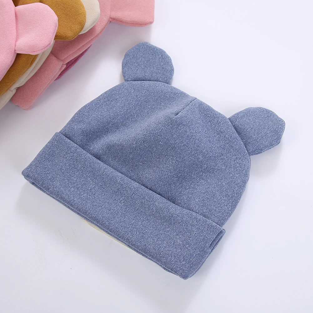 Cute Bear Ear Baby Turban Hats for Newboorn Boys Girls Faux Cashmere Label Caps Beanies Autumn Winter Infant Bonnets