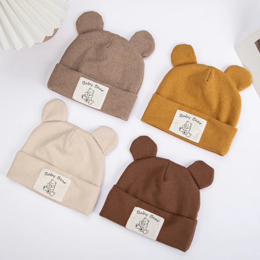 Cute Bear Ear Baby Turban Hats for Newboorn Boys Girls Faux Cashmere Label Caps Beanies Autumn Winter Infant Bonnets