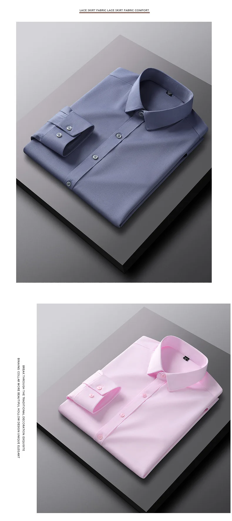 50-130KG non-ironing four-sided elastic men's shirt fashion business dress casual men's long-sleeved solid color shirt