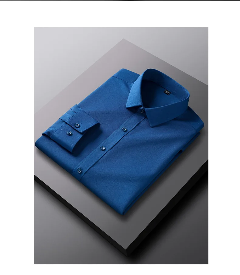 50-130KG non-ironing four-sided elastic men's shirt fashion business dress casual men's long-sleeved solid color shirt