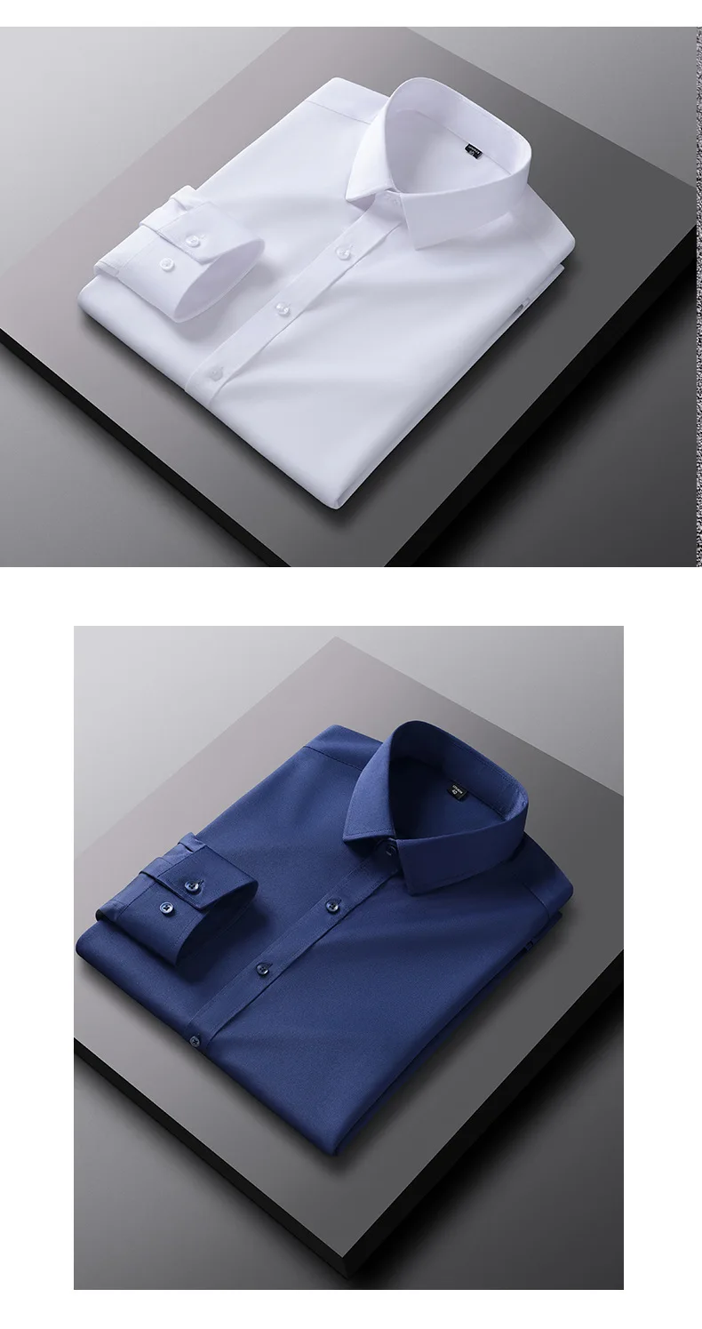 50-130KG non-ironing four-sided elastic men's shirt fashion business dress casual men's long-sleeved solid color shirt
