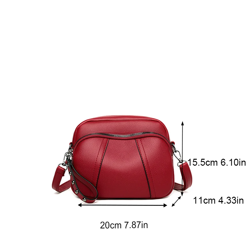 Solid Color Fashionable Rivet Zipper Women's Mobile Phone Bag Simple Soft Leather Shoulder Crossbody Small Square Bag Handbag