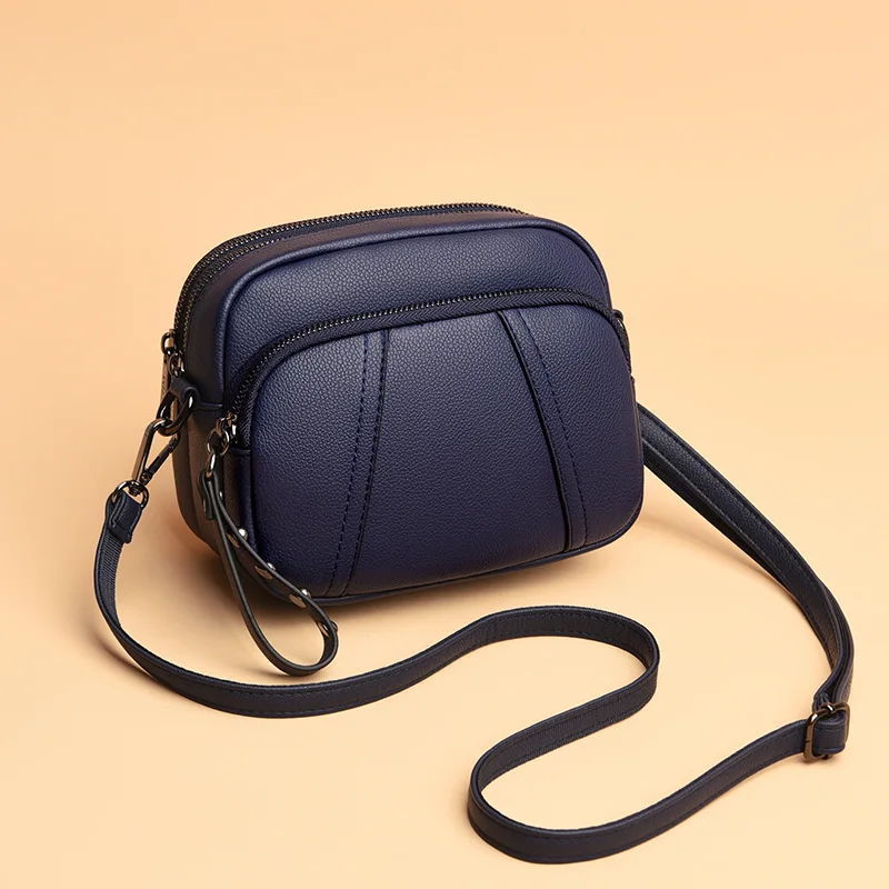 Solid Color Fashionable Rivet Zipper Women's Mobile Phone Bag Simple Soft Leather Shoulder Crossbody Small Square Bag Handbag