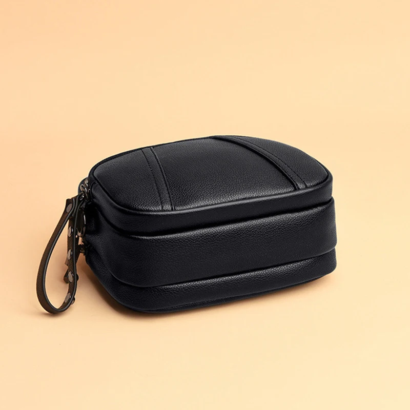 Solid Color Fashionable Rivet Zipper Women's Mobile Phone Bag Simple Soft Leather Shoulder Crossbody Small Square Bag Handbag