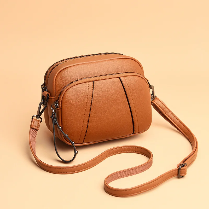 Solid Color Fashionable Rivet Zipper Women's Mobile Phone Bag Simple Soft Leather Shoulder Crossbody Small Square Bag Handbag