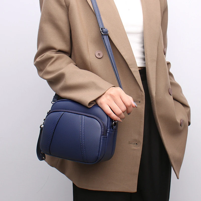 Solid Color Fashionable Rivet Zipper Women's Mobile Phone Bag Simple Soft Leather Shoulder Crossbody Small Square Bag Handbag