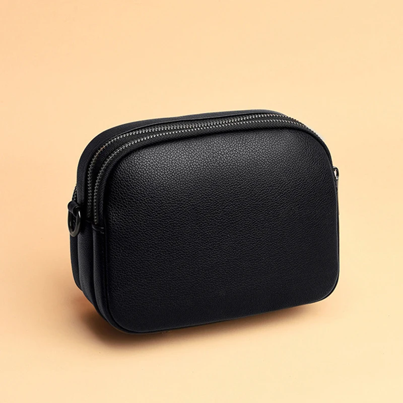 Solid Color Fashionable Rivet Zipper Women's Mobile Phone Bag Simple Soft Leather Shoulder Crossbody Small Square Bag Handbag