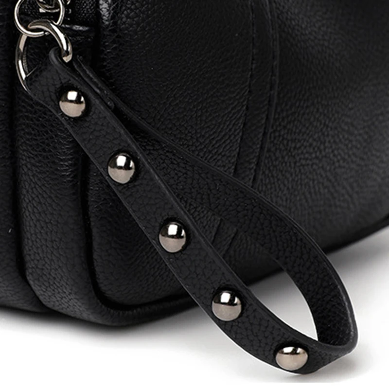 Solid Color Fashionable Rivet Zipper Women's Mobile Phone Bag Simple Soft Leather Shoulder Crossbody Small Square Bag Handbag