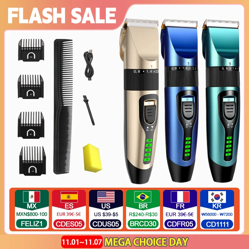 Electric Hair Clipper Wireless Professional Trimmer LED Display Ceramic Blade Household Low Noise Men Hair Clipper Haircut Tool
