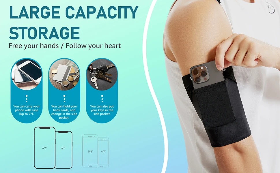 Sports Arm Bag Phone Holder for Running, Cell Phone Arm Bands, Phone Strap Armband Fits Phone, Use for Walking, Hiking, Biking