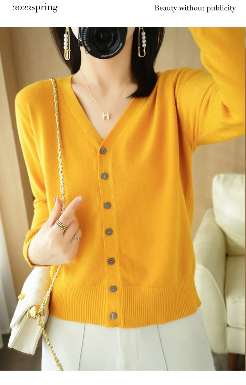 Early Autumn New Andy Cashmere Knit Cardigan V-Neck Solid Color Fashion High-Grade Comfortable Loose Casual Knitwear -GH021