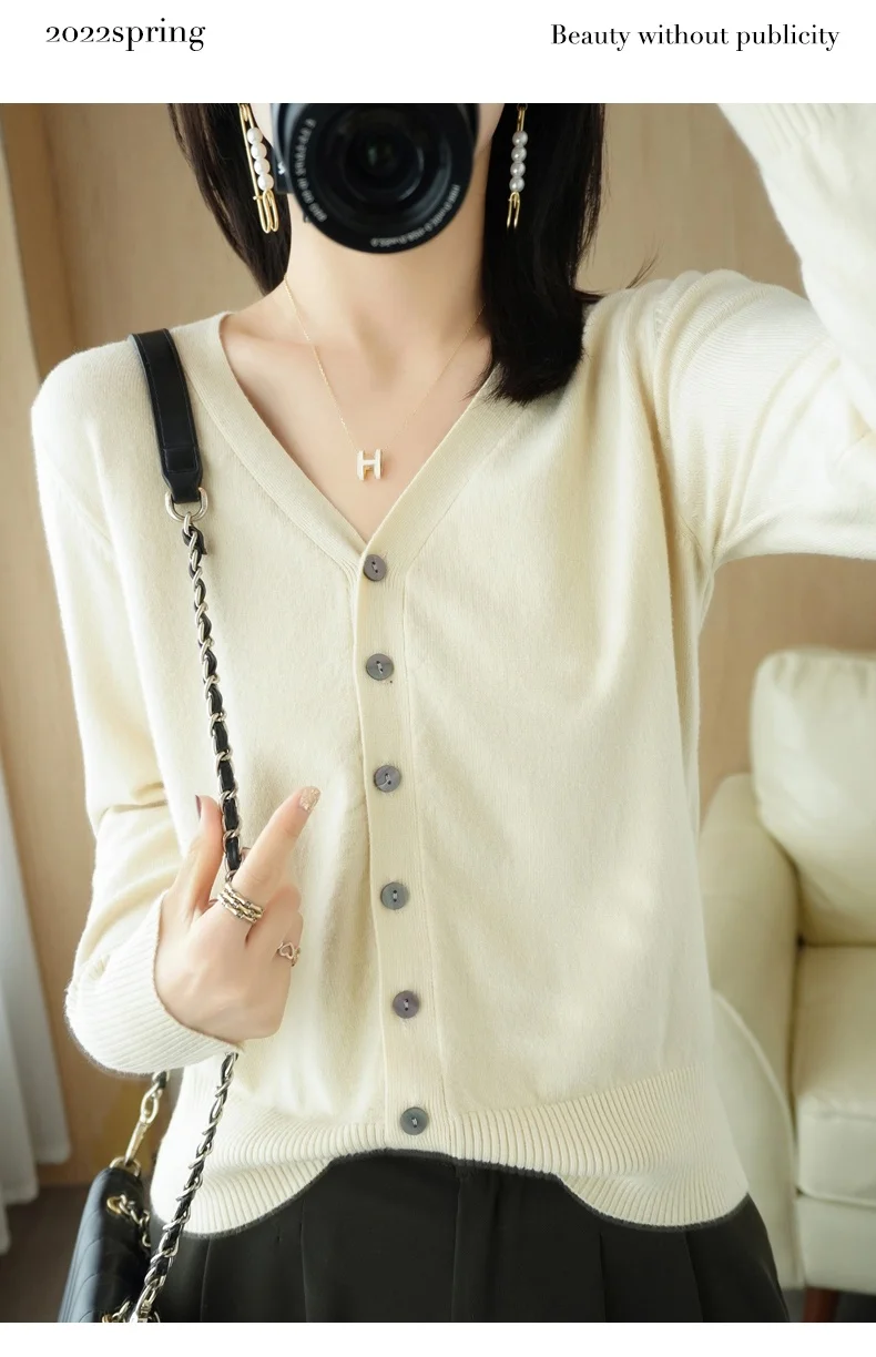 Early Autumn New Andy Cashmere Knit Cardigan V-Neck Solid Color Fashion High-Grade Comfortable Loose Casual Knitwear -GH021