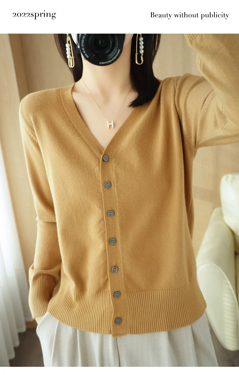 Early Autumn New Andy Cashmere Knit Cardigan V-Neck Solid Color Fashion High-Grade Comfortable Loose Casual Knitwear -GH021