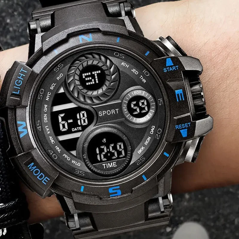 YIKAZE Sports Watch for men Black Dial Military Digital Watch Luminous Date Chronograph Alarm Clock Student Kids Man Wristwatch